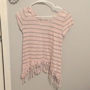 Pink & Gray Summer Top w/ Fringe
